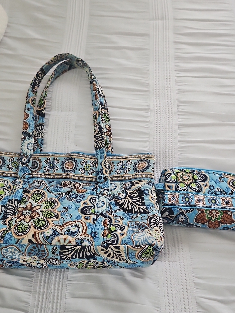 Vera Bradley Light Blue Floral Quilted Tote with Pouch